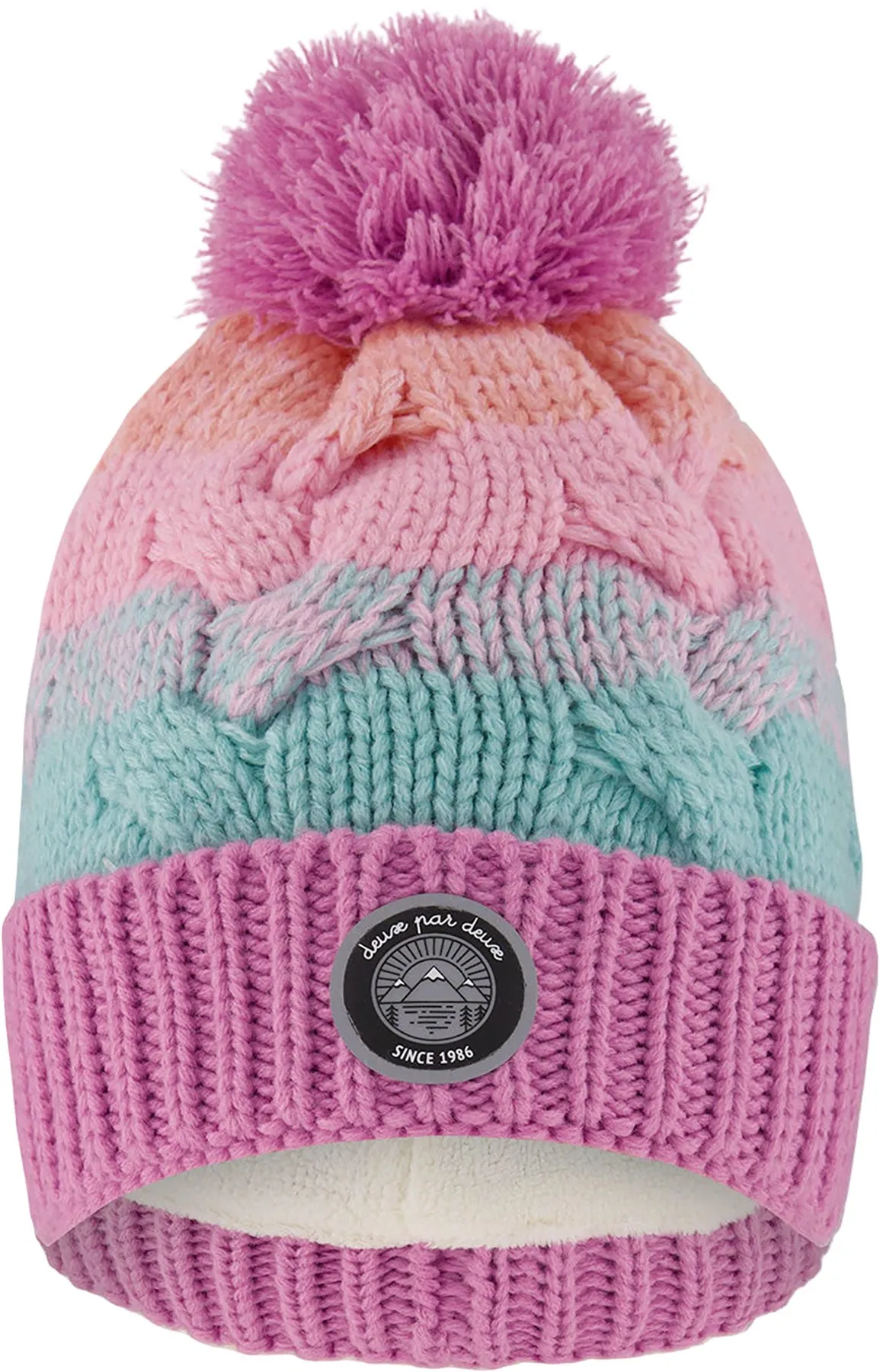 Pink-Orange-Turquoise Lined Knit Pompom Hat - Little Girl|-|Tuque en tricot doublé à pompon Rose-Orange-Turquoise - Petite fille sold by Altitude Sports