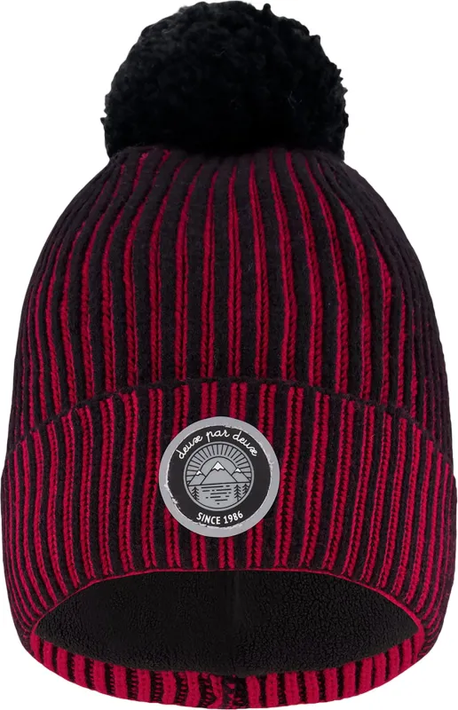 Red-Black Lined Knit Pompom Hat - Little Boy|-|Tuque en tricot doublé à pompon Rouge-Noir - Petit garçon sold by Altitude Sports