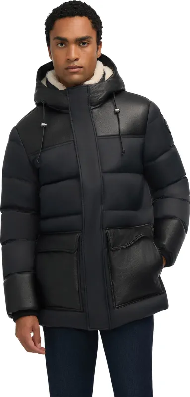 Wolf Mix Media Faux Shearling Puffer Parka with Fixed Hood - Men's |-|Parka matelassée en fausse fourrure mélangée avec capuchon Wolf - Homme sold by Altitude Sports