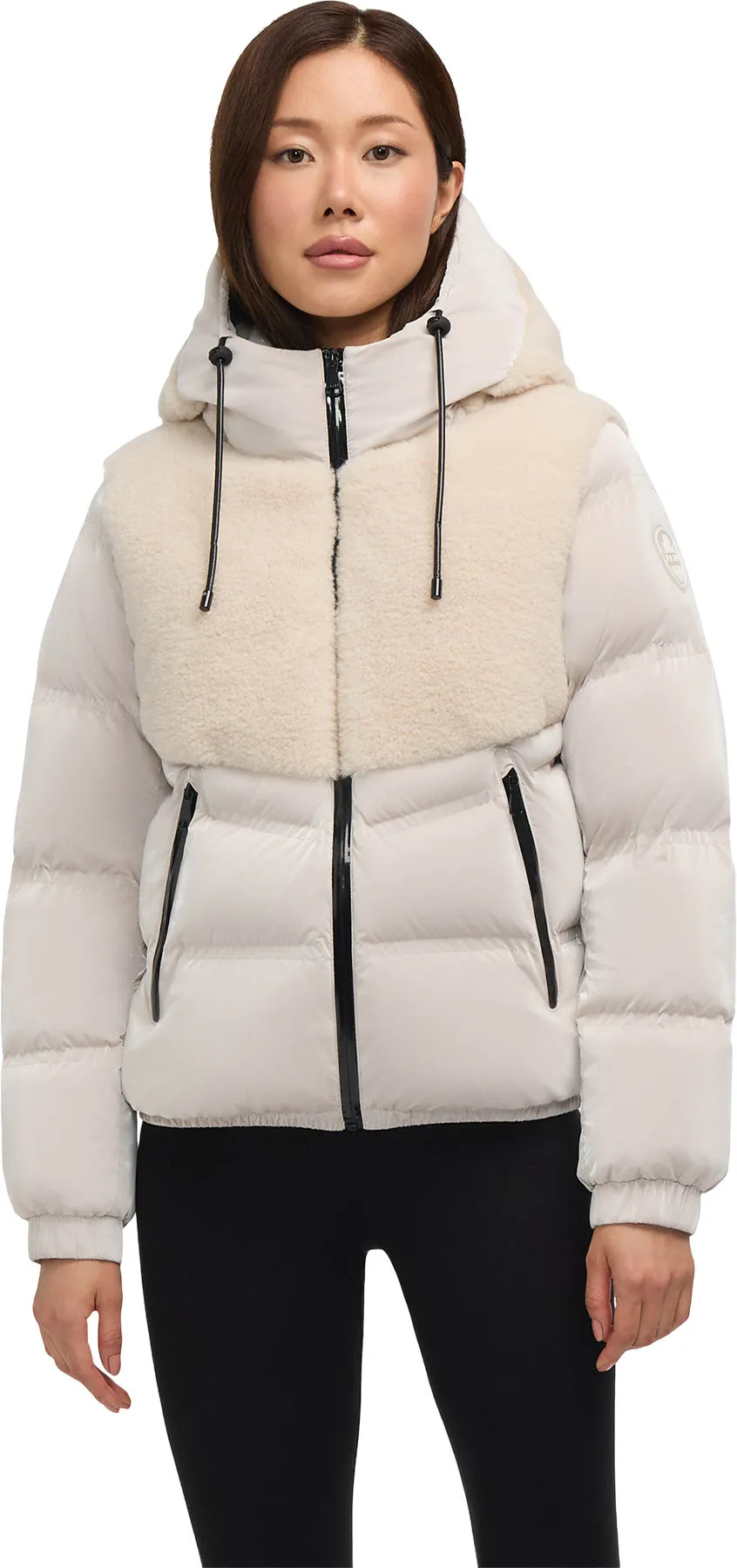 Nephele Mixed Media Short Puffer Jacket with Fixed Hood - Women's|-|Manteau matelassé court en matériaux assortis avec capuchon fixe Nephele - Femme sold by Altitude Sports