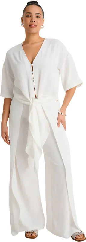 Front Tie Short Sleeve Cover-Up Blouse - Women's |-|Chemisier couvre-maillot à manches courtes avec nœud sur le devant - Femme sold by Altitude Sports