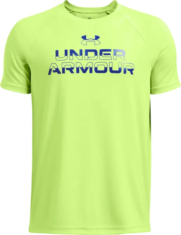 UA Tech Split Wordmark Short Sleeve T-Shirt - Boys|-|T-shirt à manches courtes UA Tech Split Wordmark - Garçon sold by Altitude Sports