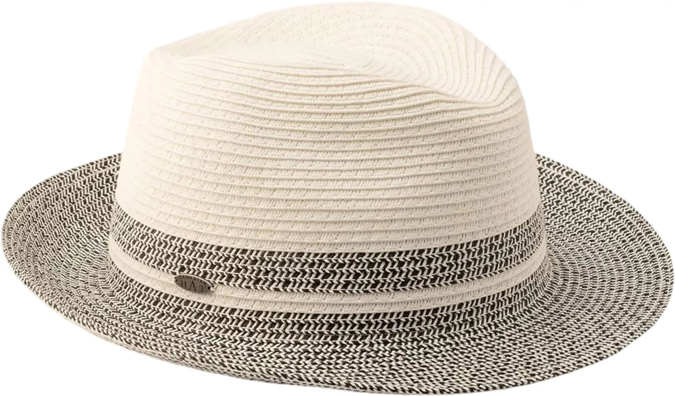 Fulvio Bi-Color Short Fedora Hat with Large Straw Detail - Unisex|-|Fedora court bicolore avec detail de paille grand Fulvio - Unisexe sold by Altitude Sports