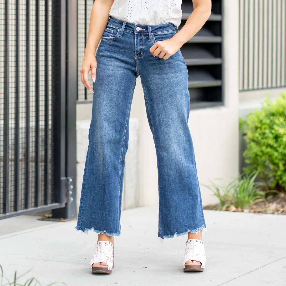Lovervet by VERVET | Mesmerizes Mid Rise Raw Hem Wide Leg LV1246 sold by American Blues Denim
