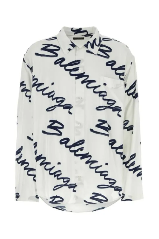 Balenciaga Allover Logo Printed Long-Sleeved Shirt sold by Cettire