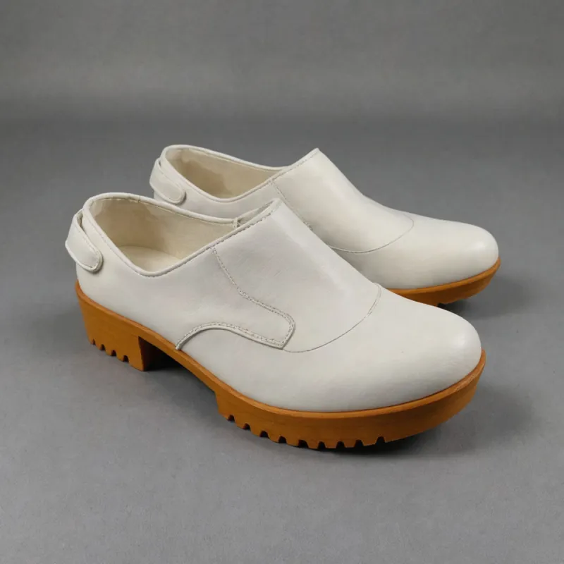 White Leather Relaxed Stride Mule Loafers With Honey Sole  - Summer 2024 Collection sold by Costoso Italiano
