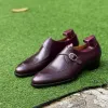Brown Leather Santiago Buckle Single Monk Straps - AW24 sold by Costoso Italiano