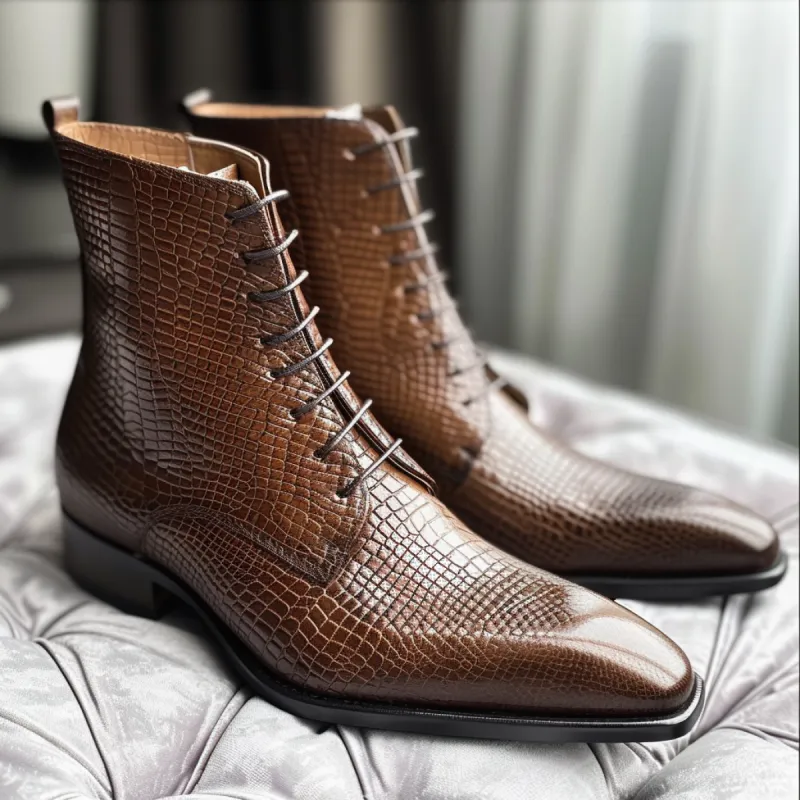 Brown Leather Animal Print City Swagger Slip On Chelsea Boots - Summer 2024 Collection sold by Costoso Italiano