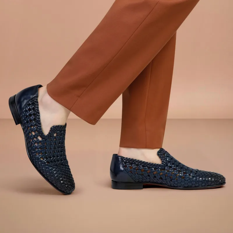 Blue Incontro Braided Net Leather Shoe sold by Costoso Italiano