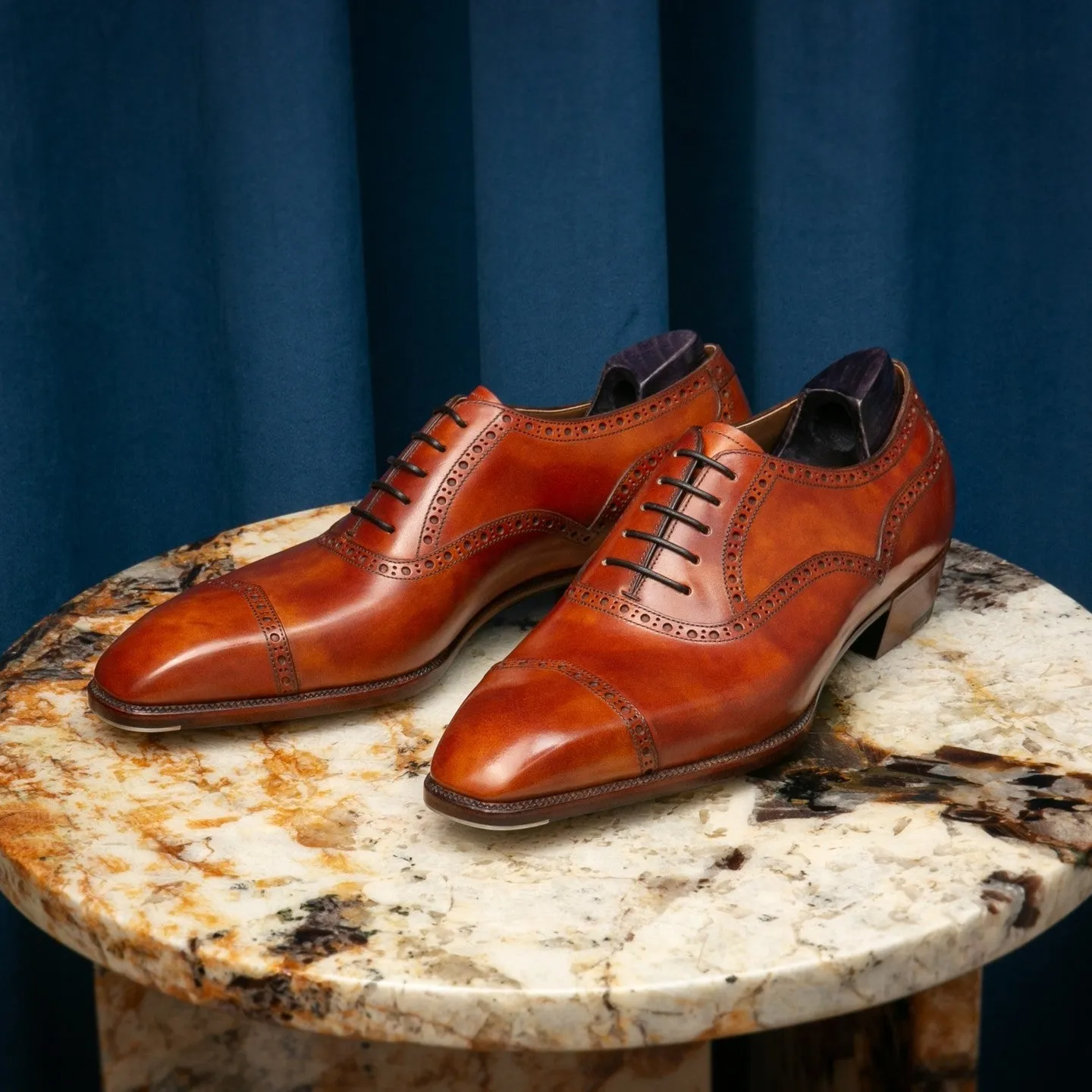 Tan Leather Sunbaked Sahara Brogue Oxford Shoes sold by Costoso Italiano
