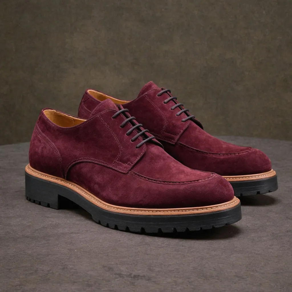 Burgundy Suede Leather Orion Chunky Derby Shoes - SS23 sold by Costoso Italiano