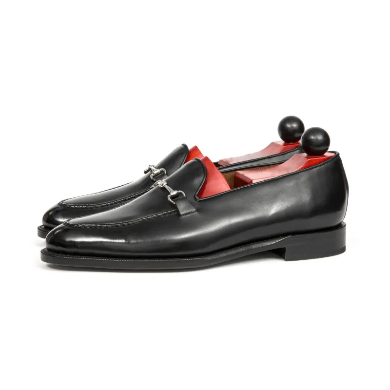 Flat Feet Shoes - Black Leather Palmela Horsebit Loafers with Arch Support sold by Costoso Italiano