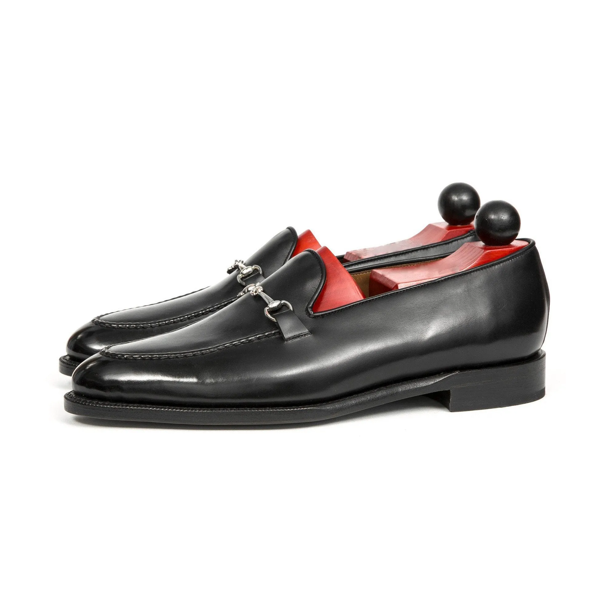 Flat Feet Shoes - Black Leather Palmela Horsebit Loafers with Arch Support sold by Costoso Italiano