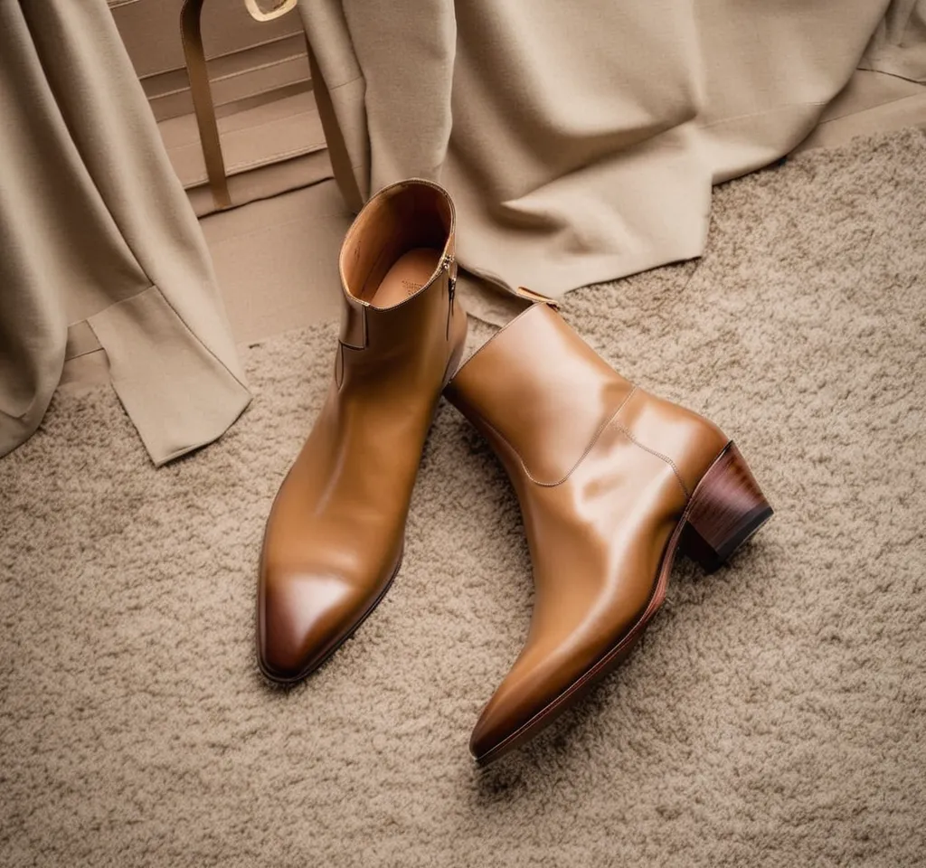 Cream Leather Fiorina Slip On Zipper Pointed Boots for Men - AW24 sold by Costoso Italiano