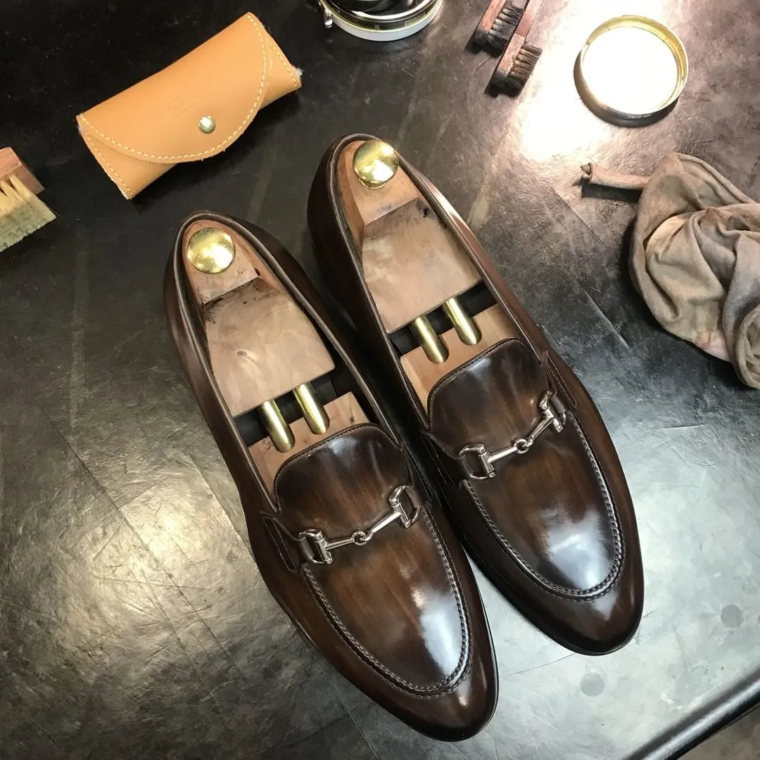 Height Increasing Brown Leather Cordoba Horse Bit Loafers sold by Costoso Italiano