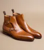 Tan Leather Bordeaux Zipper Monk Strap Boots sold by Costoso Italiano