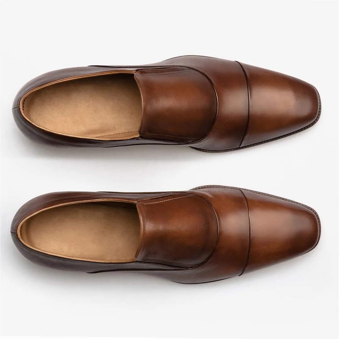 Brown Leather Hueva Toe Cap Slip On Classic Loafers sold by Costoso Italiano