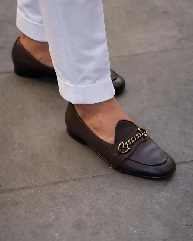 Brown Leather Guida Loafers With Chain sold by Costoso Italiano