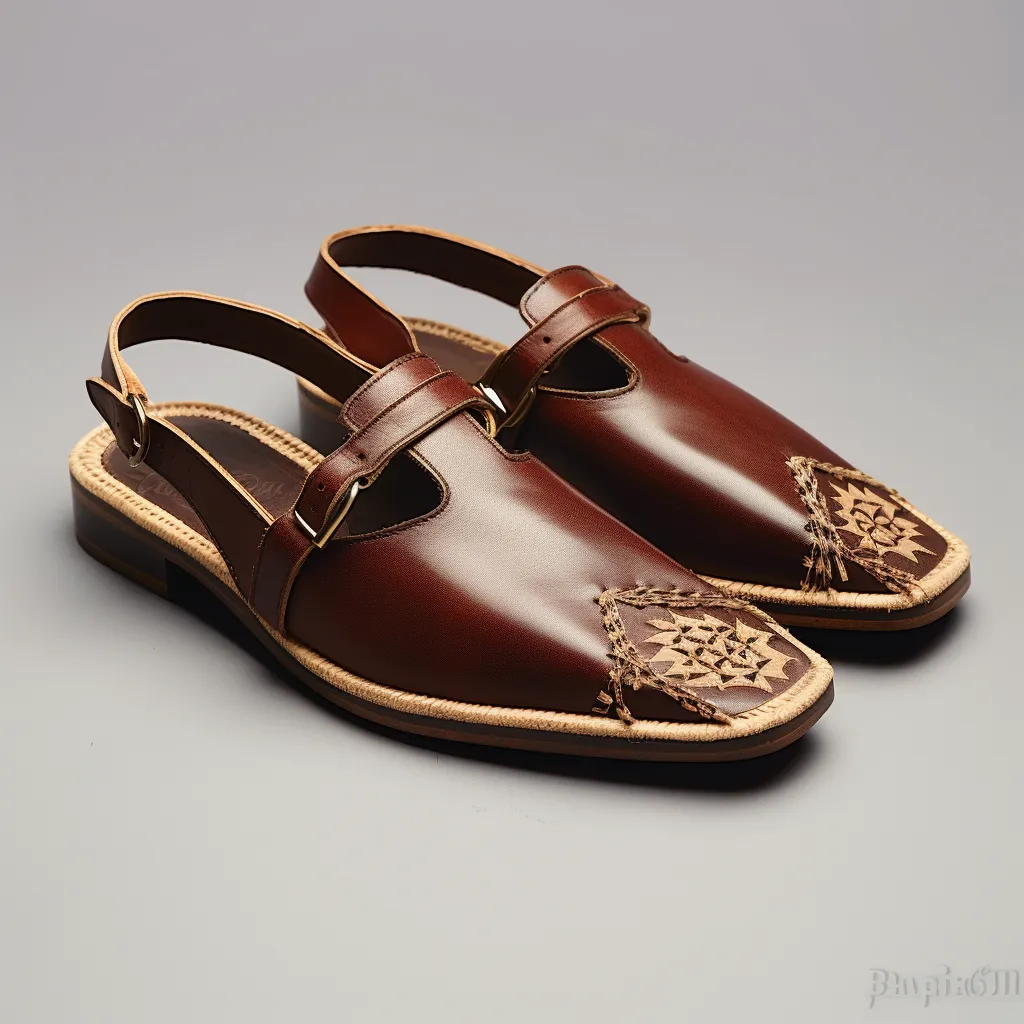 Brown Leather Handmade Zardozi Peshawari Sandal | Wedding Shoes for Groom | Shoes for Haldi Mehendi Sangeet sold by Costoso Italiano