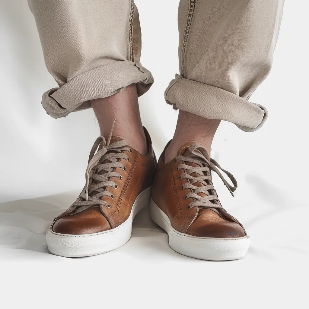 Tan Leather Lace Up AlabasterRun Sneakers With White Sole - Summer 2024 Collection sold by Costoso Italiano