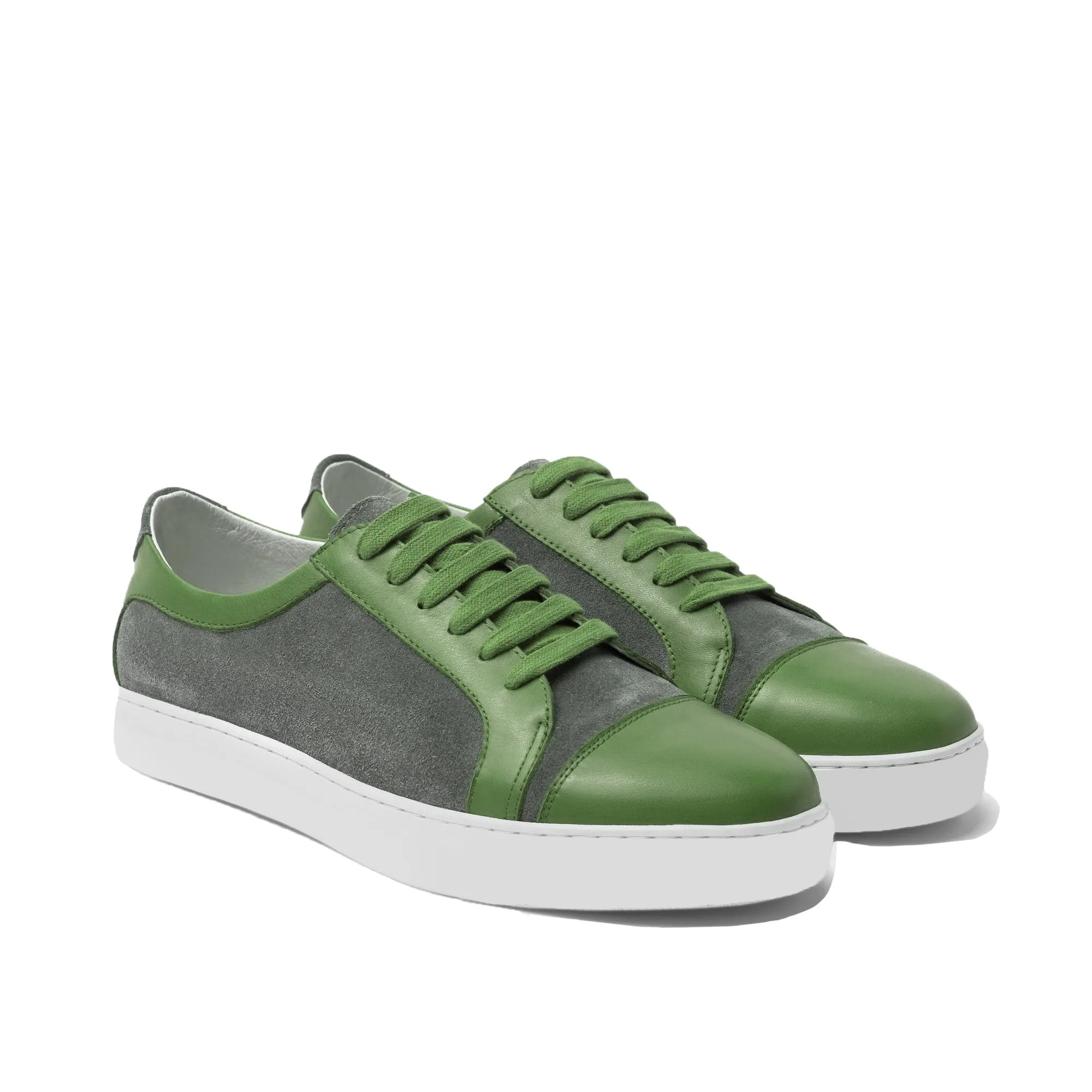 Green Leather and Grey Suede Angus Lace Up Sneakers sold by Costoso Italiano