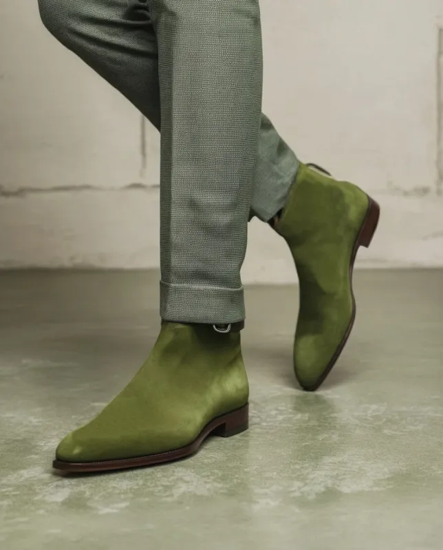 Green Suede Leather Amarante Slip On Jodhpur Boots sold by Costoso Italiano