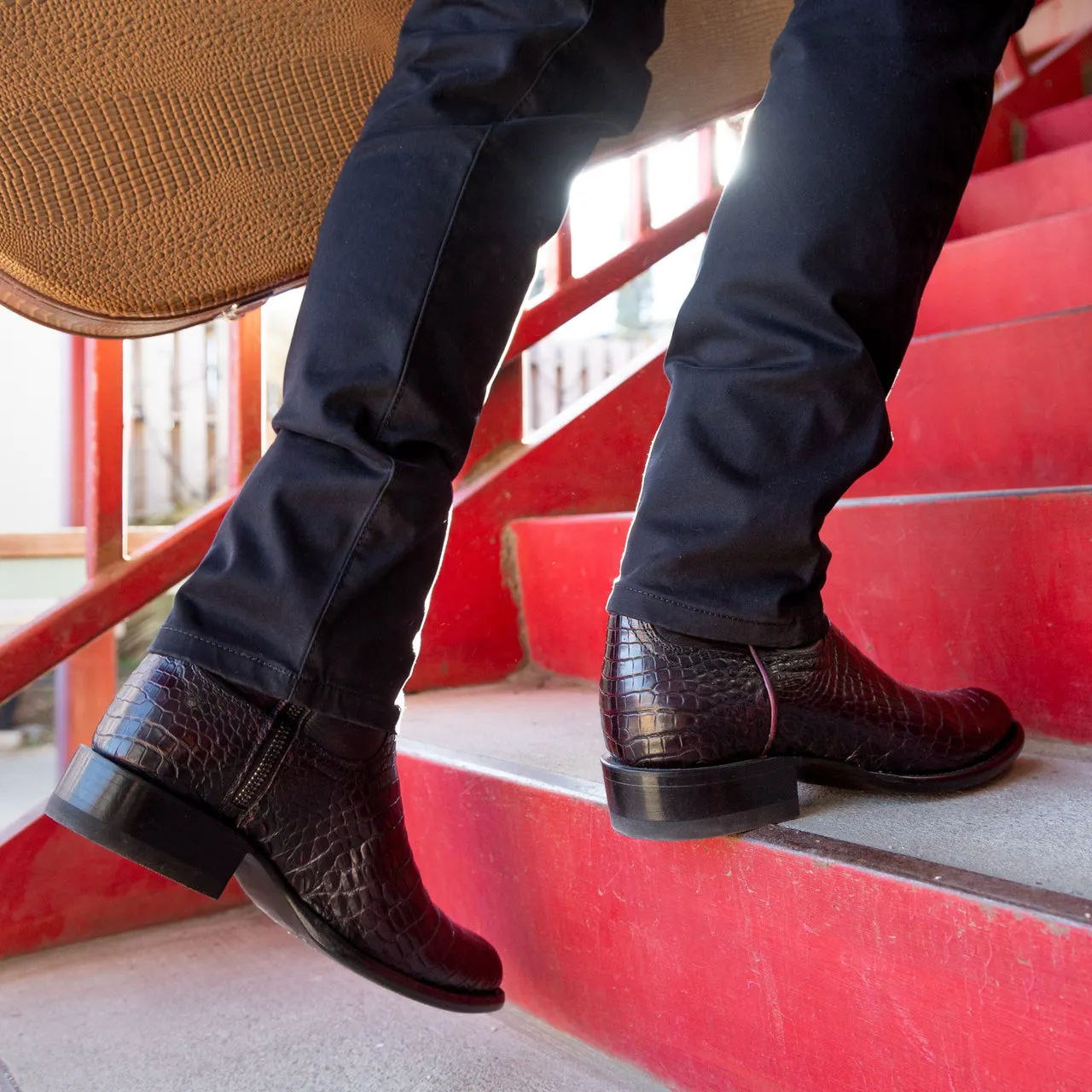 Brown Croc Print Leather Bastrop Slip On Zipper Western Cowboy Boots - AW24 sold by Costoso Italiano