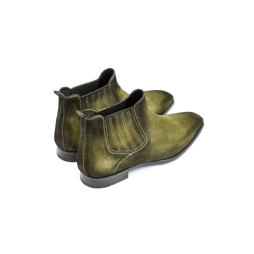 Height Increasing Goodyear Welted Cadaval Green Suede Chelsea Boot with Violin Leather Sole sold by Costoso Italiano product image thumbnail 4