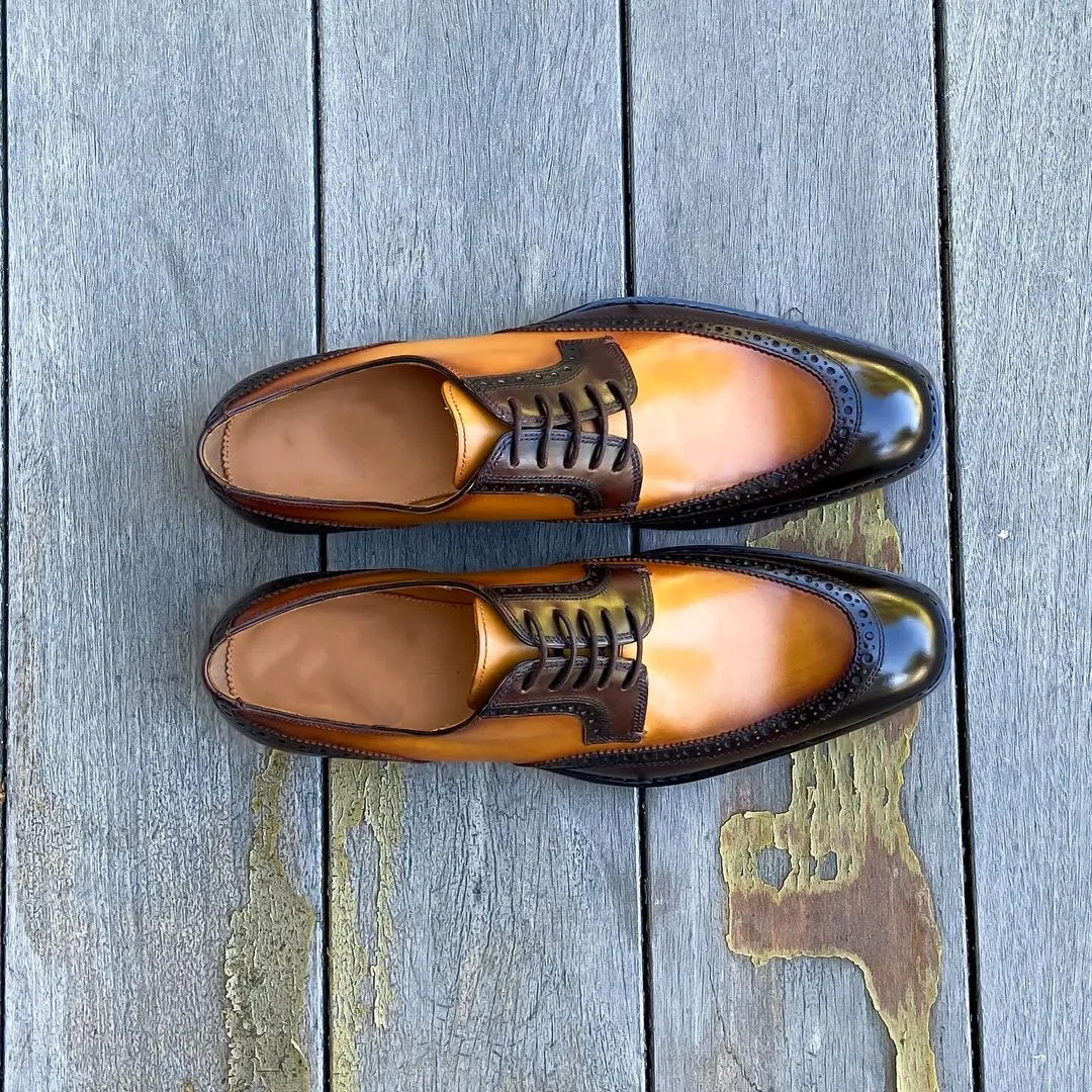 Height Increasing Green and Mango Yellow Leather Brugg Brogue Wingtip Oxfords - Formal Shoes sold by Costoso Italiano