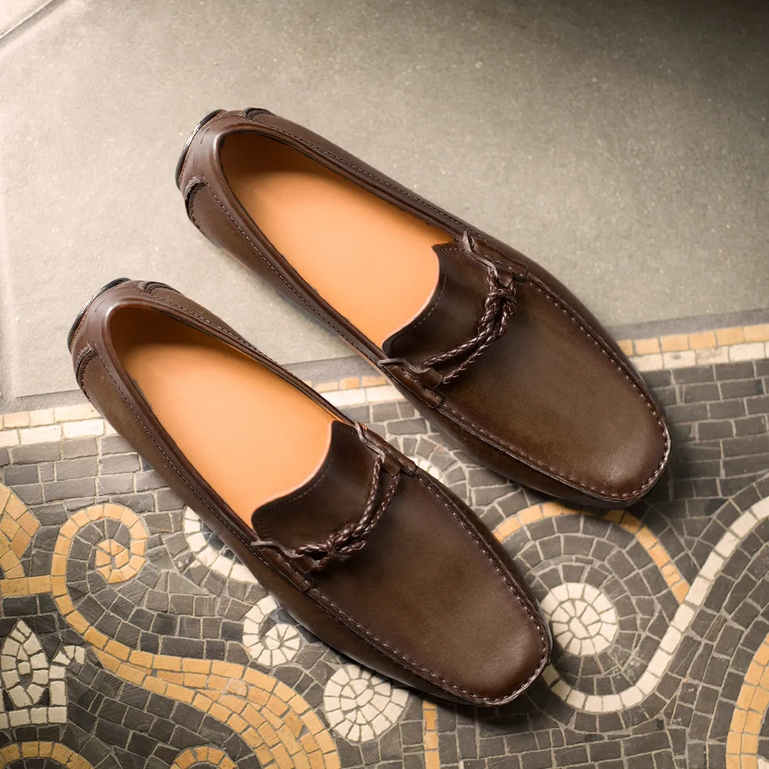Brown Leather Davos Driving Loafers - AW22 sold by Costoso Italiano