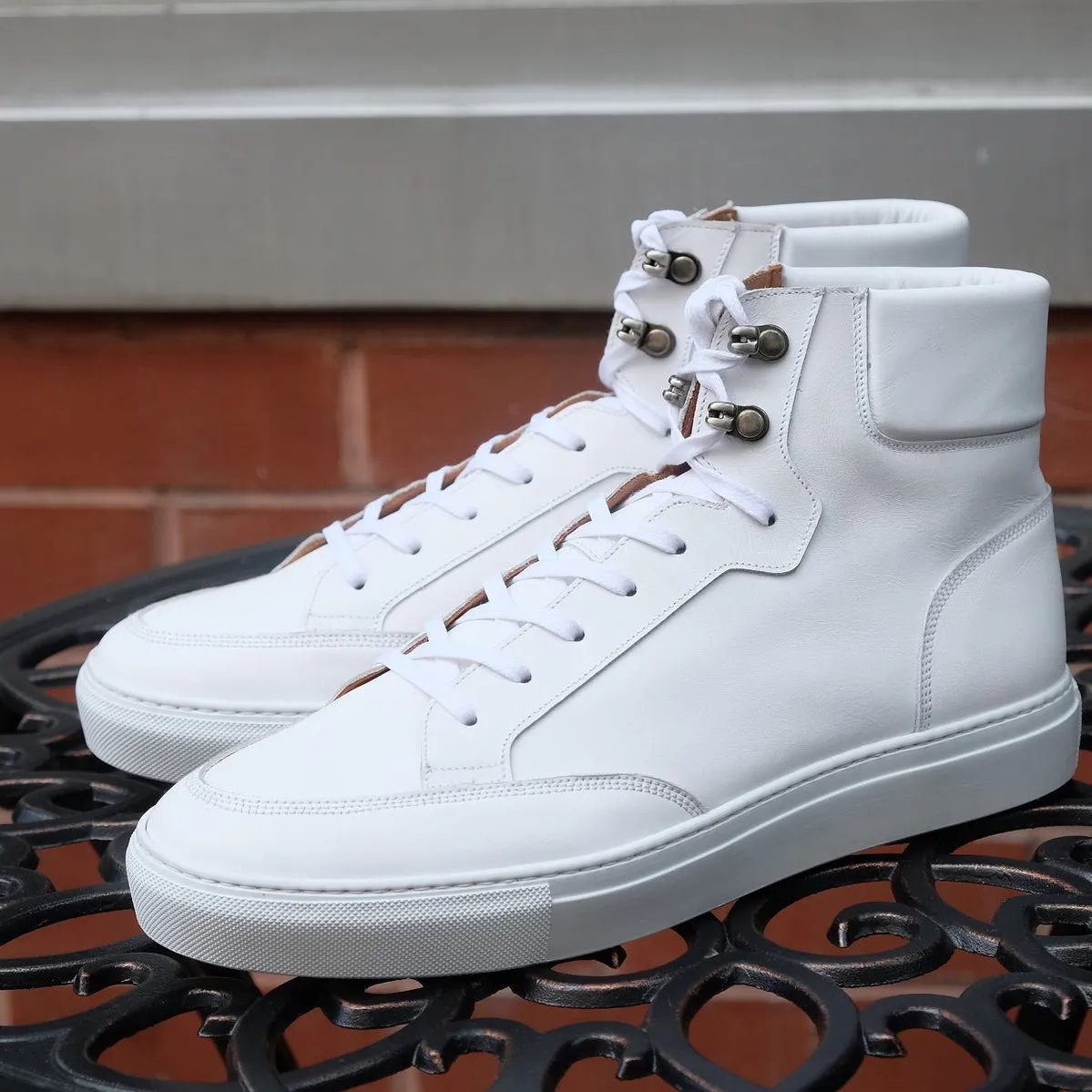 White Leather Foxton Lace Up High Top Sneakers - Summer 2024 Collection sold by Costoso Italiano product image thumbnail 2