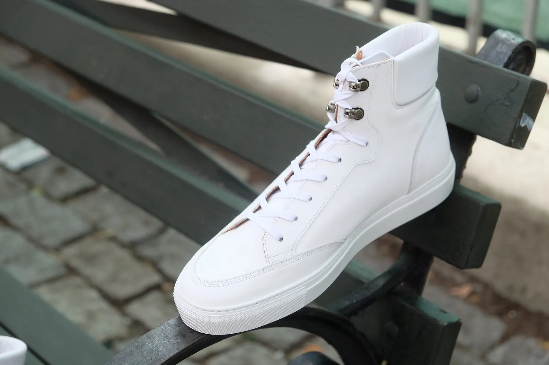 White Leather Foxton Lace Up High Top Sneakers - Summer 2024 Collection sold by Costoso Italiano product image thumbnail 3