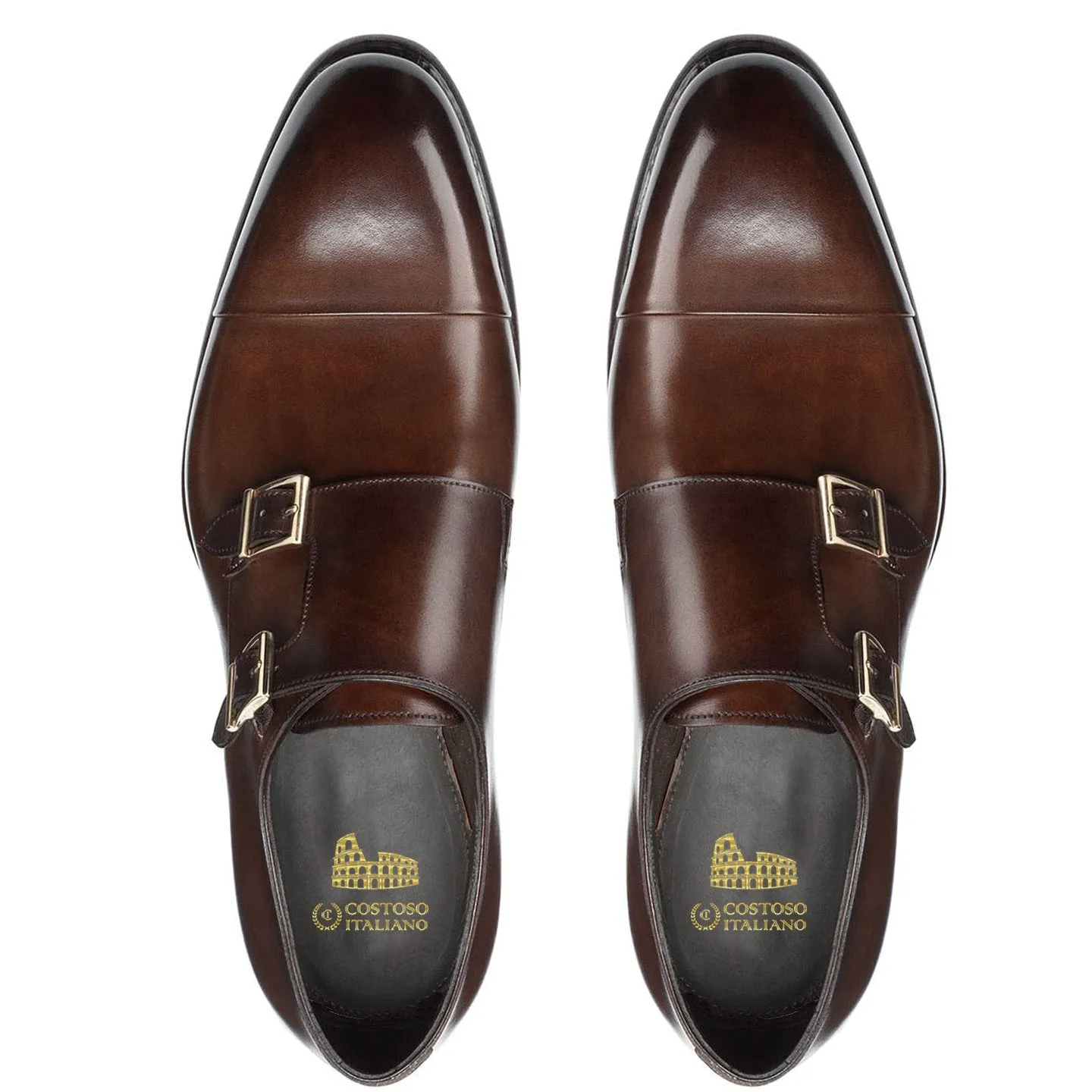 Flat Feet Shoes - Brown Leather Castle Monk Straps with Arch Support sold by Costoso Italiano product image thumbnail 2