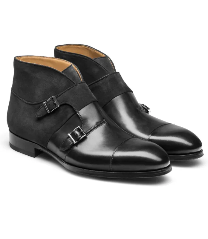 Black Suede & Leather Philadel Monk Strap Boots sold by Costoso Italiano