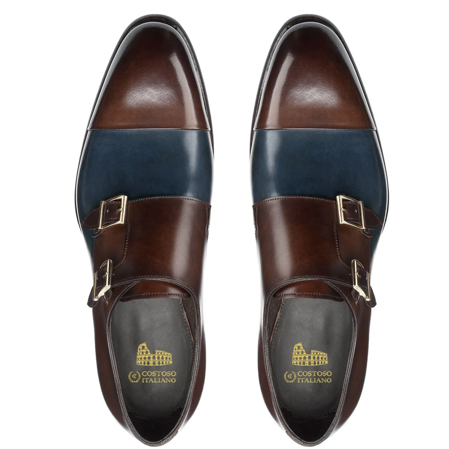 Height Increasing Navy Blue and Brown Leather Castle Monk Straps sold by Costoso Italiano product image thumbnail 3