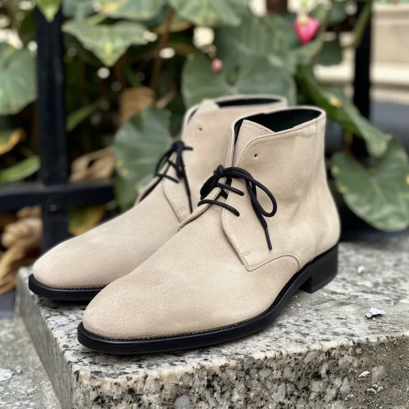 Beige Suede Eugenio Lace Up Chukka Boots sold by Costoso Italiano