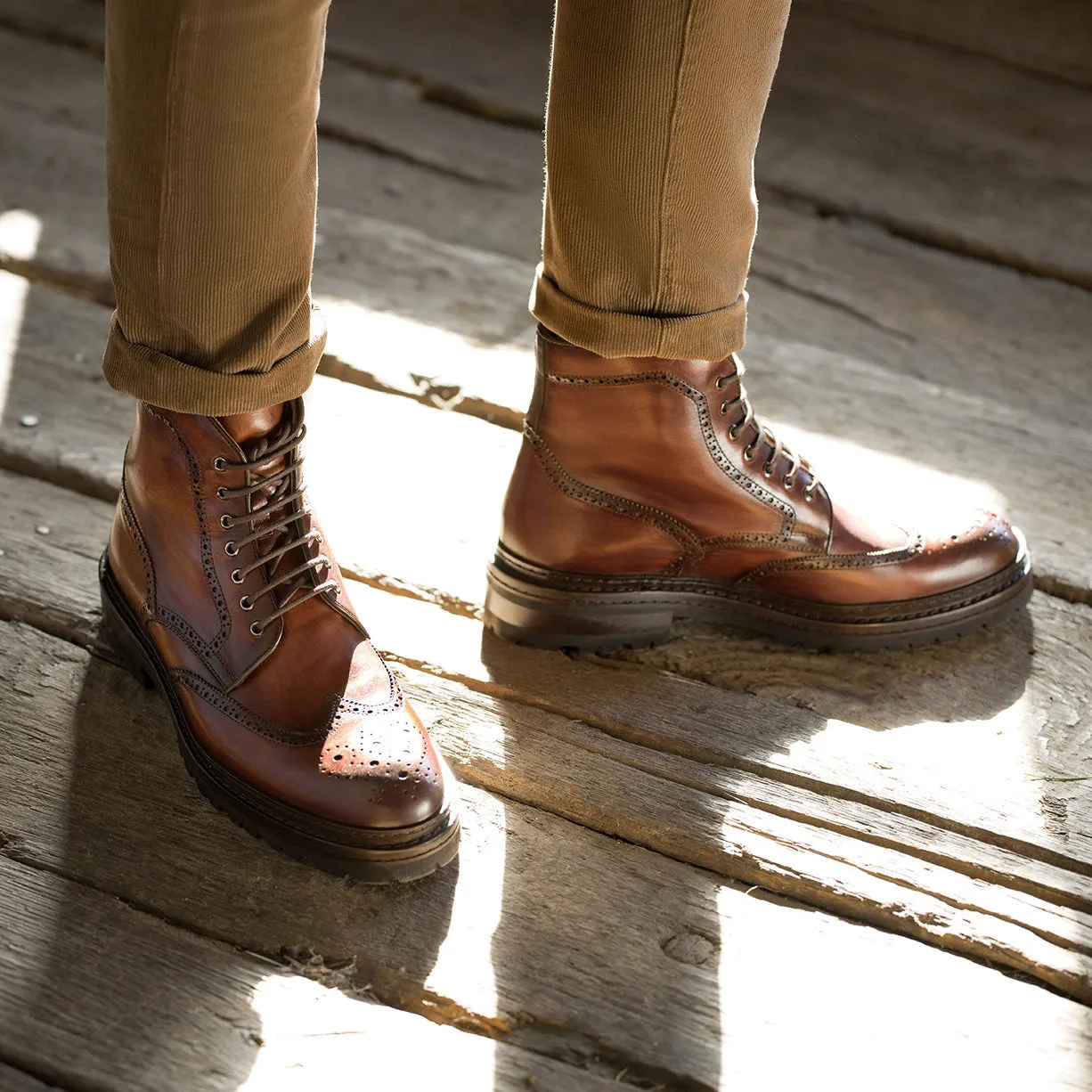 Height Increasing Tan Leather Travise Chunky Derby Boots - AW24 sold by Costoso Italiano
