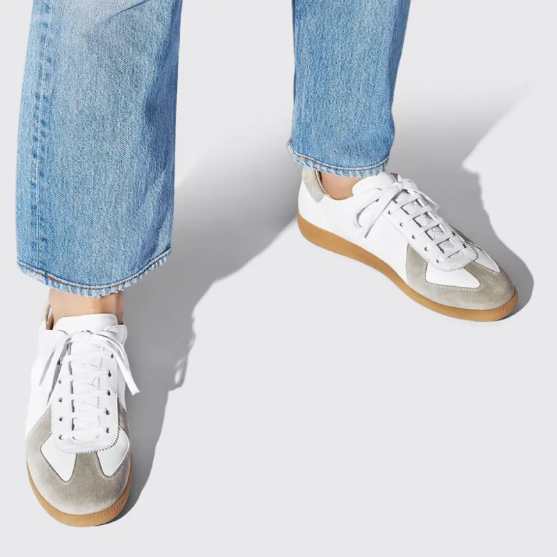 White Leather and Grey Suede Devin Lace Up Sneakers - Summer 2024 Collection sold by Costoso Italiano