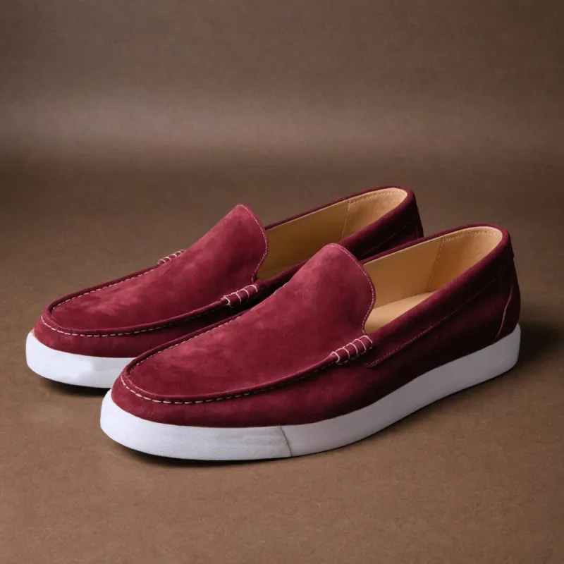 Burgundy Suede Leather Anthea Slip On Sneakers sold by Costoso Italiano