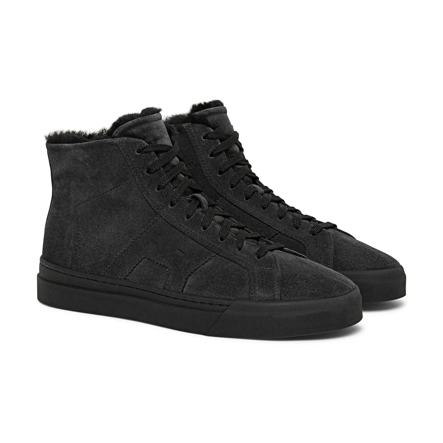 Luxury Edition - Artisian Made Black Italian Suede Wolfton Lace Up Fleece Lined High Top Sneakers - AW24 sold by Costoso Italiano