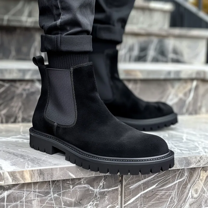 Black Leather Esuperio With Thick Sole Zipper Boots sold by Costoso Italiano