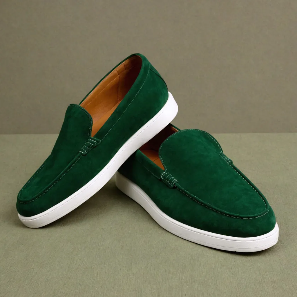 Dark Green Suede Leather Magnus Slip On Sneakers sold by Costoso Italiano