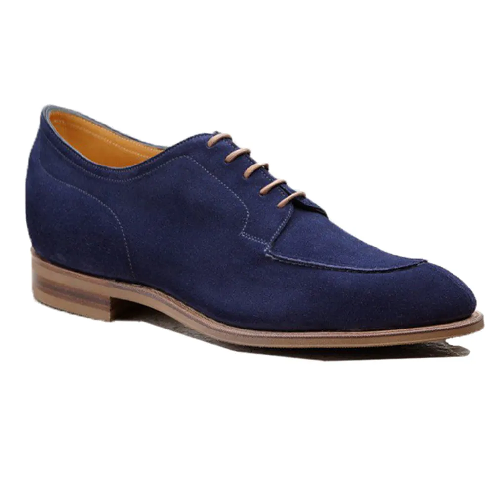 Height Increasing Navy Blue Suede Hamlet Derby Shoes sold by Costoso Italiano