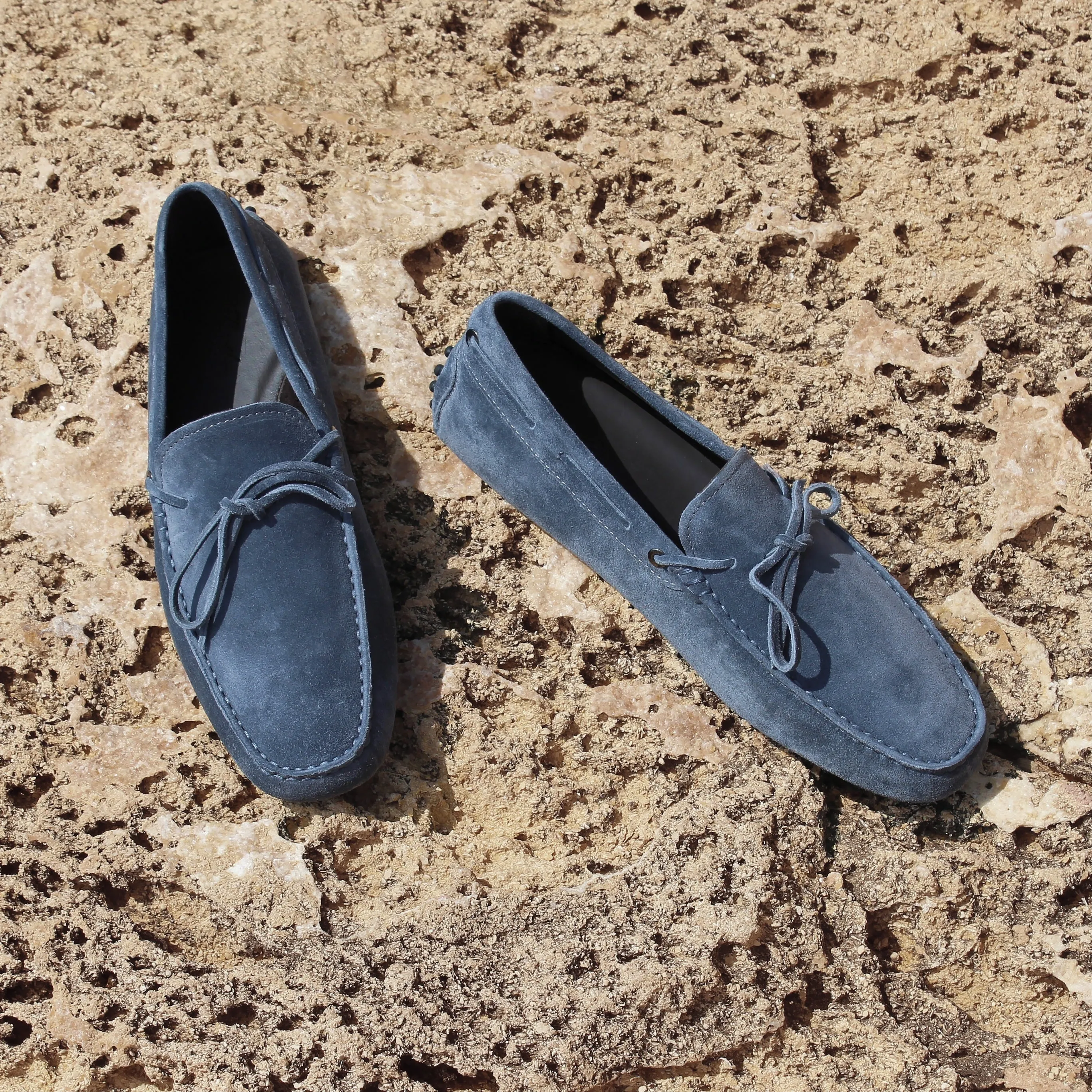 Luxury Edition - Artisian Made Steel Blue Italian Suede Ophelia Driving Loafers - AW24 sold by Costoso Italiano