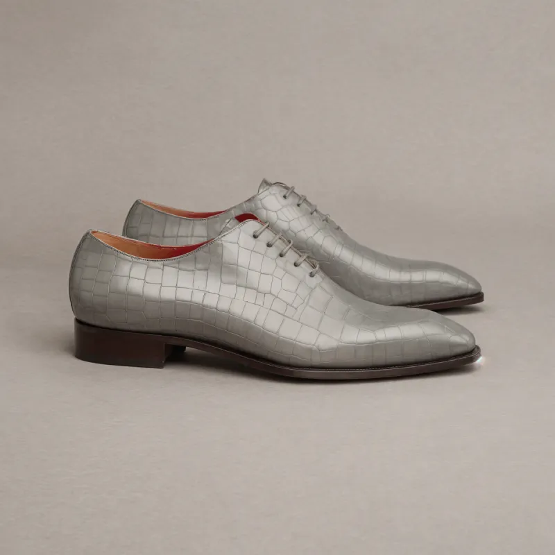 Grey Croc Leather Nandes Oxford Shoes sold by Costoso Italiano