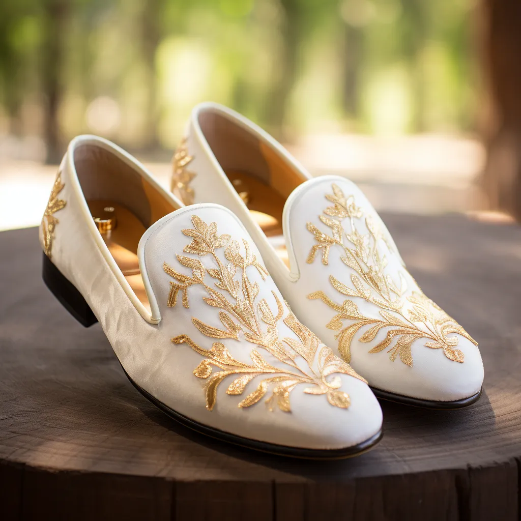 White Velvet Hand Work Zardozi Peshawari Loafers | Wedding Shoes for Groom | Shoes for Haldi Mehendi Sangeet sold by Costoso Italiano