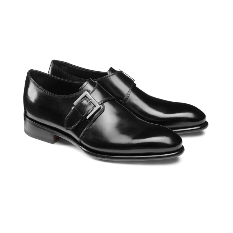 Height Increasing Black Leather Bromley Monk Straps sold by Costoso Italiano