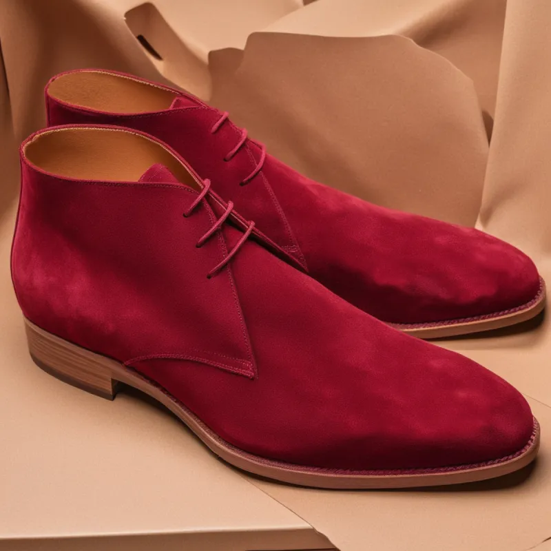 Burgundy Suede Leather Gabrovo Chukka Lace Up Boots sold by Costoso Italiano
