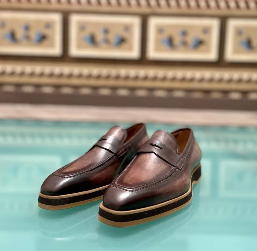 Brown Leather Palermo Slip On Penny Loafers - AW24 sold by Costoso Italiano