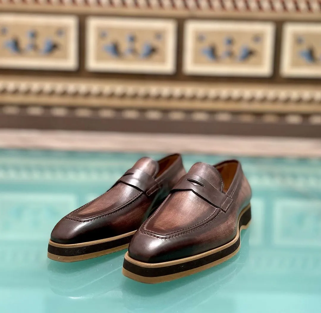 Brown Leather Palermo Slip On Penny Loafers - AW24 sold by Costoso Italiano